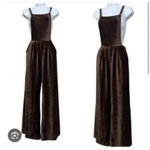 Earthbound Trading Co Brown Velvet Corduroy Wide Leg Overalls Jumpsuit Small NEW thumbnail 10