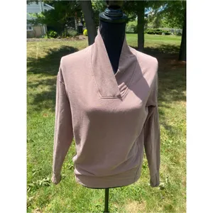 Athleta Coaster Luxe V-Neck Shawl Collar Sweatshirt Pullover Mauve Relaxed Fit thumbnail 2
