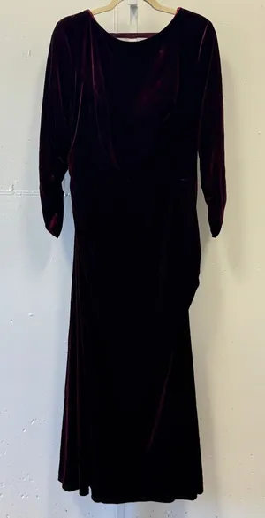 Revelry‎ Burgundy Velvet Cowl Back Maxi Dress Long Sleeve Ruched Formal Gown 18 thumbnail 1