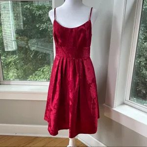 David’s Bridal Crimson Red Floral Jacquard Ballet Scoop Neck Homecoming Dress thumbnail 8