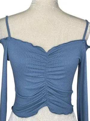 Dazy Cold Shoulder Ruched Front Crop Top Women’s Size S Lettuce Edges thumbnail 2