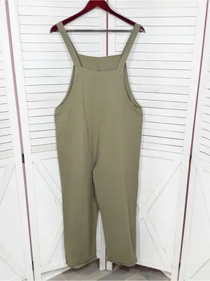 Emery‎ Rose Cotton Front Pocket Cuffed Overalls Jumpsuit Olive Green Large thumbnail 8