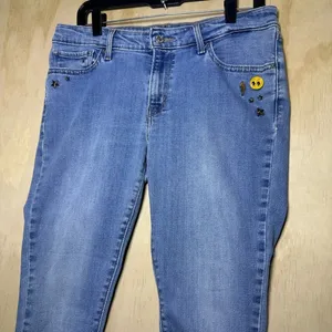 Levis 711 Skinny Embellished‎ Jeans Vintage Soft Blue Wash Star Eyes Zip Fly 31 thumbnail 3