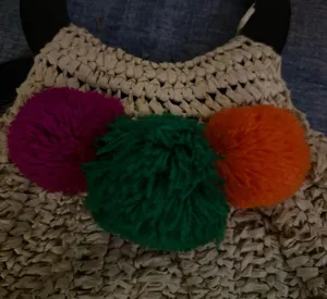 Cream straw bag with pom pom detail #boho #summer thumbnail 3