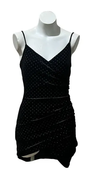 Lulus Women's Black Velvet Studded Bodycon Mini Dress Size S Party thumbnail 1