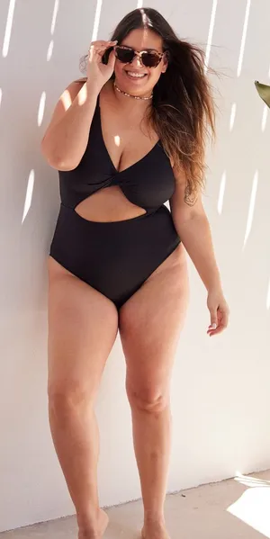 Aerie Shine Pique Twist Scoop Black Cutout One Piece Swimsuit Small Long thumbnail 1