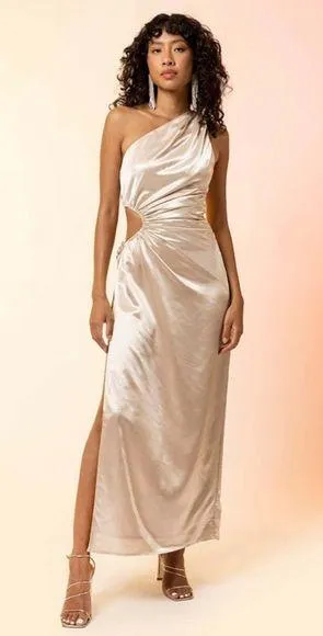 Line & Dot Eliza One Shoulder Maxi Dress - Champagne Nwt thumbnail 1