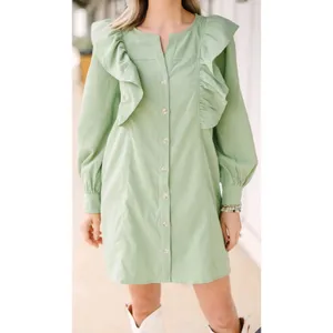 Entro Porch Swing Sips Mini Dress Pear Green Ruffle Button Front Small‎ NWT thumbnail 14