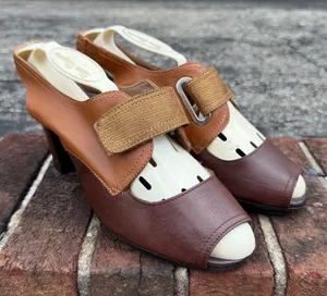 Anyi Lu Women's 60s Vintage Style Chunky Leather Peep Toe Slingback Heels EU37.5 thumbnail 1