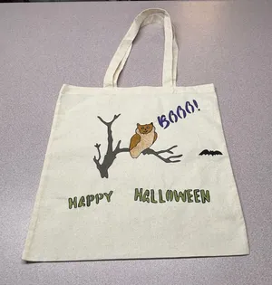 Handmade Hand Painted Halloween Owl Cotton Tote Bag thumbnail 1
