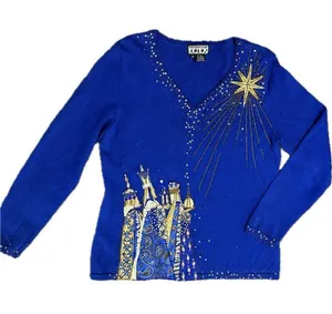 VTG Berek 2 M Sweater Gustav Klimt Christmas 3 Kings Wise Men Magi Nativity Ugly thumbnail 1