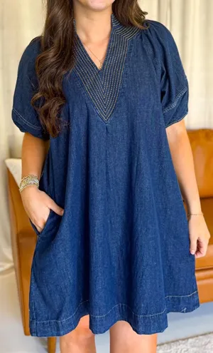 Boutique Camille Denim V-neck Mini Dress thumbnail 2