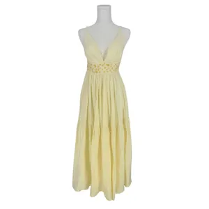 Fanm Mon NWT Ruzgar Light Yellow Embroidered Cotton Maxi Dress‎ XS thumbnail 2