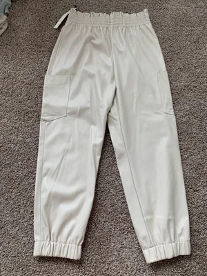 Mustard Seed NWT boutique Off White faux leather joggers thumbnail 1