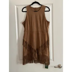 Halara Brown Faux Suede Bodycon Fringe Mini Dress Western Boho XL NWT thumbnail 6
