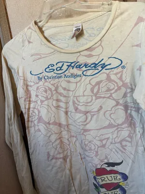 Christian Audigier Cream Long-Sleeve 'True Love' Graphic Tee Large thumbnail 3