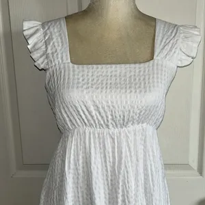 Gianni Bini GB White Square Neck‎ Old Money Seersucker Preppy Dress Sz S Feminine thumbnail 4