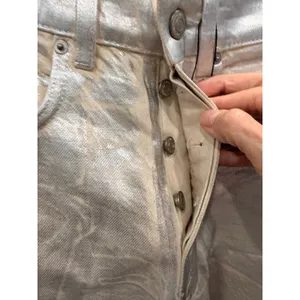 Zara Women Jeans Size 2 Silver The Boy Boy Fit Metallic Straight Leg Denim thumbnail 4