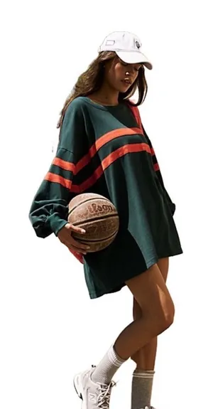 FP Free People NWT Oversized Small Post Up Layer Top In Green Rugby Style thumbnail 1