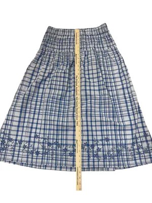 Cottagecore Free Assembly Blue and White Plaid Smocked-Waist Midi Skirt thumbnail 2