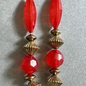 Artisan Glass‎ Heart Pendant Necklace Red Beaded Gold Tone Swirl Romantic Boho thumbnail 5
