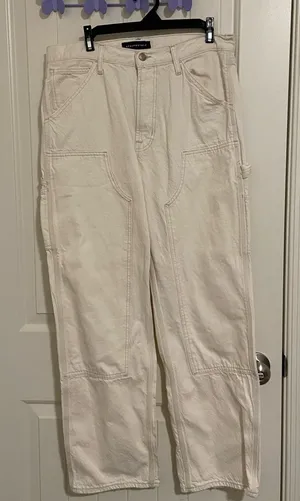 Aeropostale‎ women’s carpenter white cream loose fit relaxed jeans size 32/32 thumbnail 1