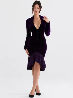 House of CB Dahna Dark Purple Velvet Corset Dress S thumbnail 12
