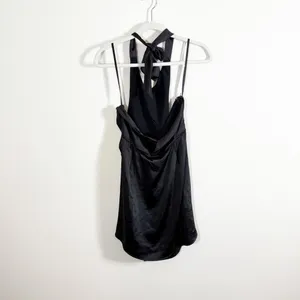 NWT Selfie Leslie Sonoma Halterneck Faux Wrap Twist Back Mini Dress Black Large thumbnail 4