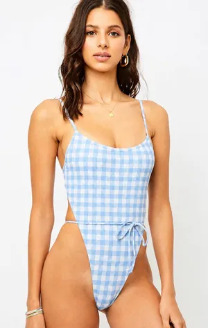 Frankies Bikinis Croft One-Piece Bluebell Blue Gingham - Size XL - Like New thumbnail 1