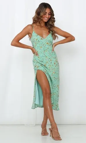 HELLO MOLLY Green Floral California Dreaming Midi Dress Sz. 4 thumbnail 1