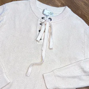 J.O.A ivory cable knit lace up sweater size medium thumbnail 4