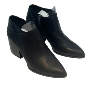 1.STATE Jelin Black Waxy Leather Studded Block Heel‎ Ankle Booties JELIN 9M thumbnail 1