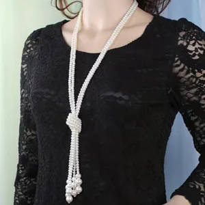 Creative Korean Style Faux Pearl‎ Multilayer Knot Sweater Chain Long Necklace thumbnail 1