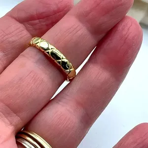 14K plated sterling silver size 8 simple X pattern ring. Gold thumbnail 4