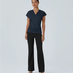 Halara H22.- V Neck Cap Sleeve Crossover Ruched Solid Work Blouse. Size large thumbnail 6