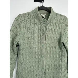 L.L. BEAN Cable Knit Button Cardigan Size Medium Green Fisherman‎ Chunky Preppy thumbnail 2