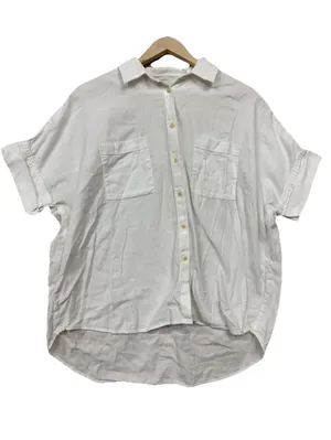 (RFB3) Madewell Women's White Button Up Short Sleeve Casual Pocket Top Size L thumbnail 1