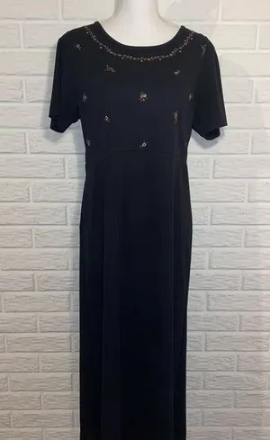 Vintage 90s Y2K Babydoll Empire Waist Floral Embroidered Maxi Dress, Size Medium thumbnail 1