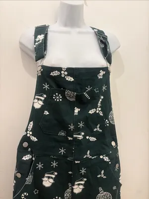 Forest Green Women's Holiday Print Overalls with Adjustable Straps small new thumbnail 3