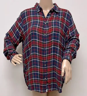 American Eagle Ahh-amazingly Soft Boyfriend Fit Red & Blue Plaid Shirt Sz L thumbnail 1