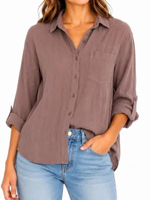 Abercrombie & Fitch Brown Gauze Button Up Long Sleeve thumbnail 1