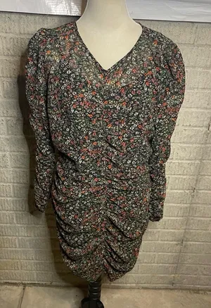 Lush Clothing Dark Floral‎ Ruched Long Sleeve Back Zip Mini Dress Size XL thumbnail 1
