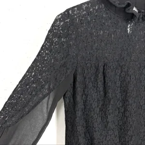 Tuckernuck Lace High Neck Sheer Balloon Sleeve Blouse Sheer Black Size Small thumbnail 9