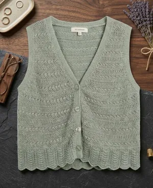 Medium Green knitted vest  thumbnail 1