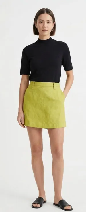 Free People Can't Blame Me Linen Blend Mini Skirt Size 6 Lime Yellow Mini thumbnail 1