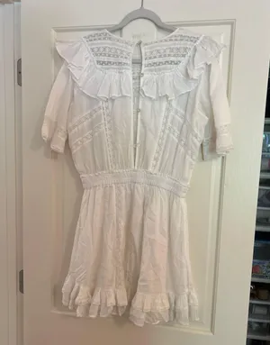 Love Shack Fancy Cooper White Cotton Lace Ruffle Mini Dress thumbnail 2