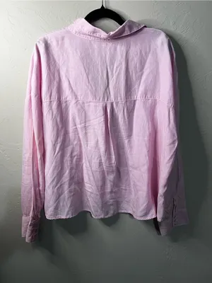 Zara Linen Blend Pink Oversized Cropped Button Down Travel Vacation Preppy Shirt thumbnail 5
