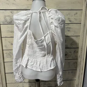 Free People chloe puff sleeve blouse in white Size Medium thumbnail 6