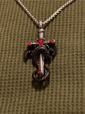 Silver Red Cross & Dragon Pendant Necklace thumbnail 4