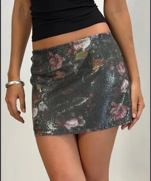 Motel Nidya Mini Skirt In Sequin Vintage Flower thumbnail 1